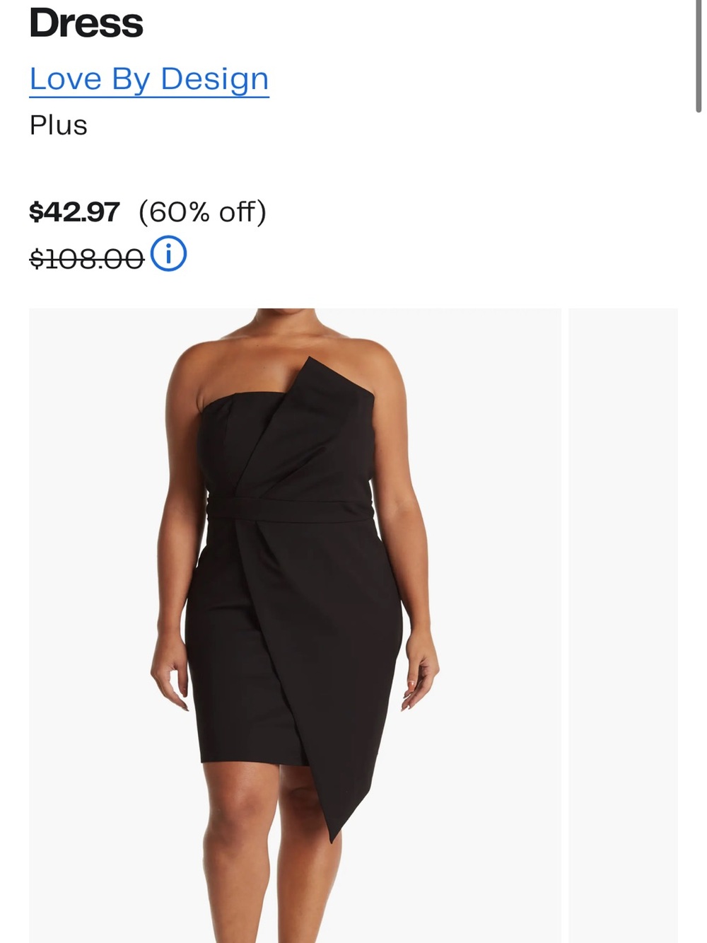 Love By Design Black Strapless Asymmetric Dress